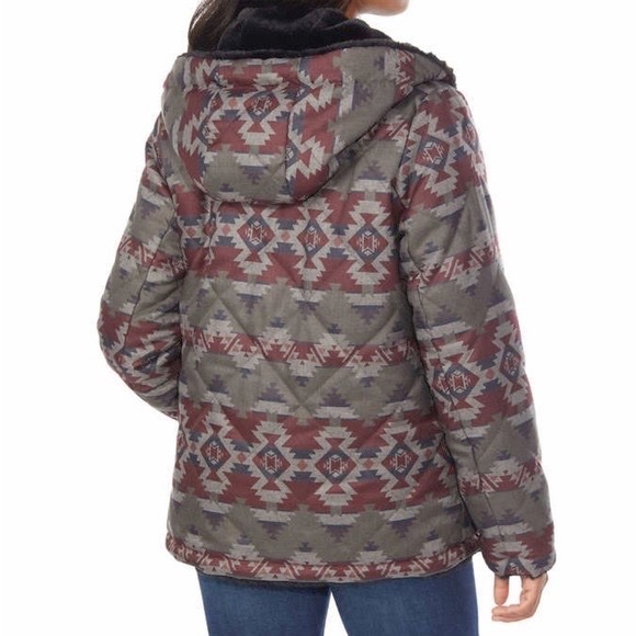 NEW ❄️ Pendleton Women Print Reversible Faux Fur Hooded Winter Coat Jacket Black - Picture 5 of 16